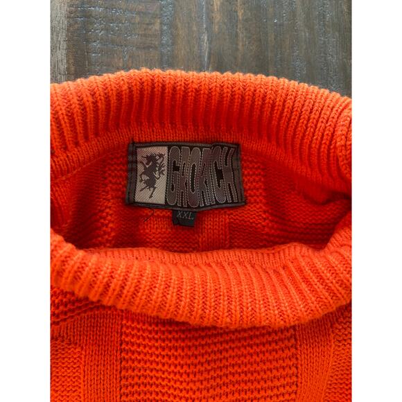 GORICH Orange Knit Sweater Size XXL Unique 5 0 Pattern Turtle Neck Oversized - Picture 5 of 9